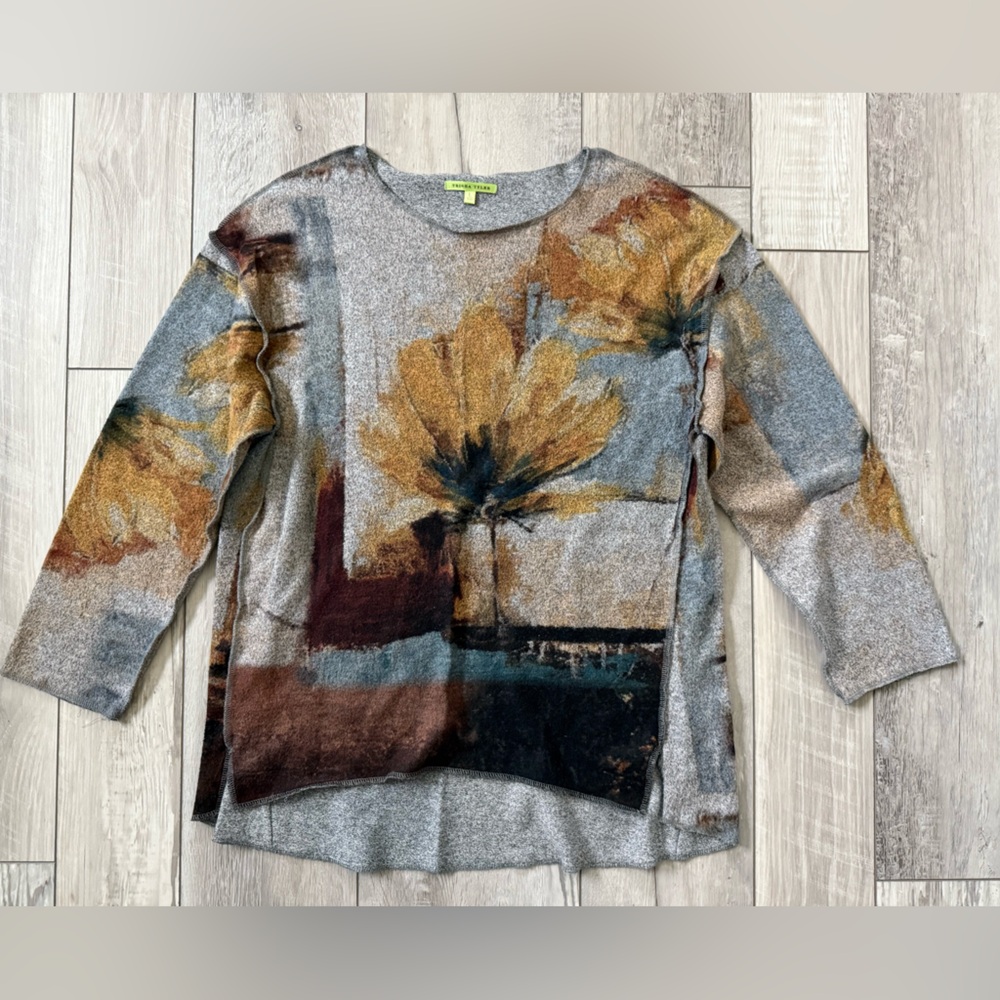 TRISHA TYLER Watercolor Flower High Low long sleeve size large - Picture 4 of 7